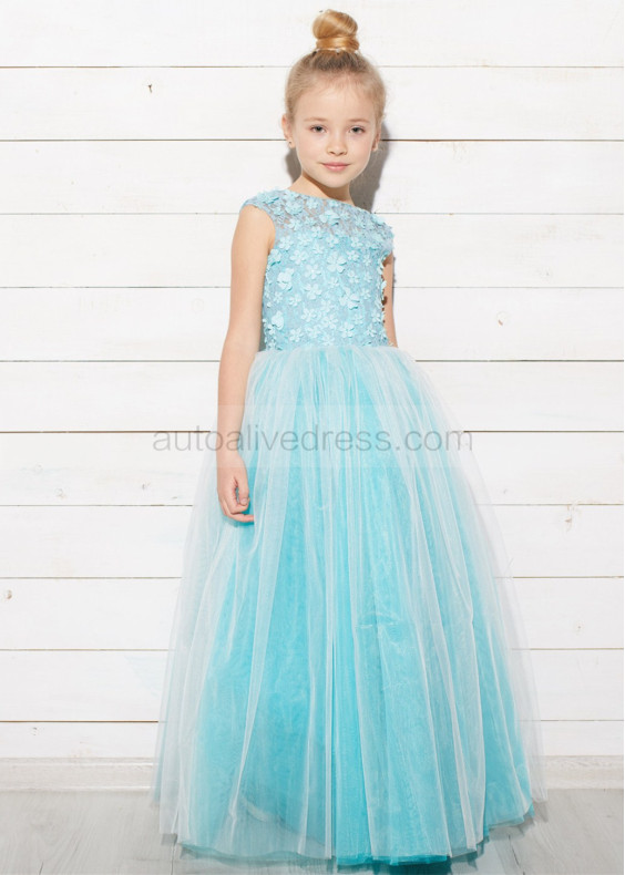 Turquoise Lace Tulle Flower Girl Dress Tutu Dress Birthday Girl Dress
